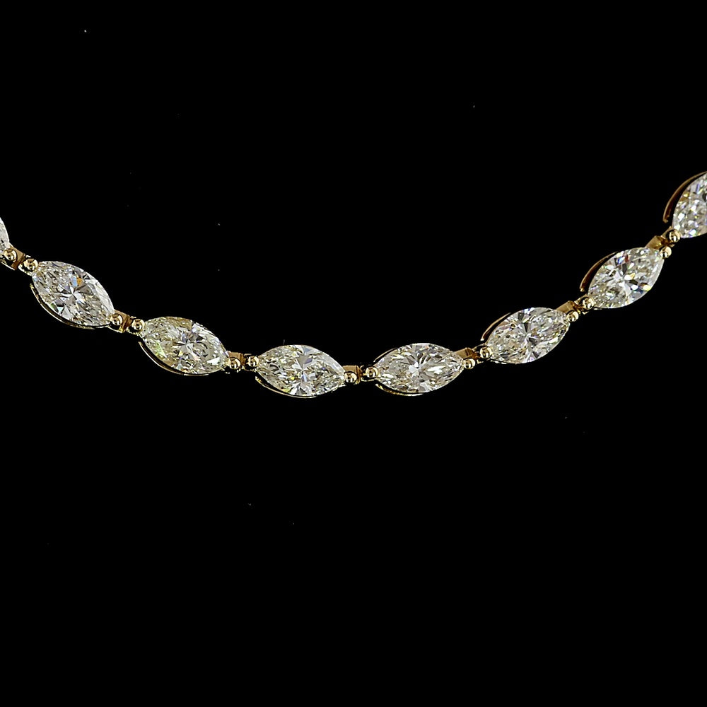 14K Yellow Gold 17.5" Tennis Necklace with East-West Set Marquise Cut Lab Diamonds - 8.51 Carat Total Weight, E-F Color VS1 Clarity - Covaloro Fine Jewelry