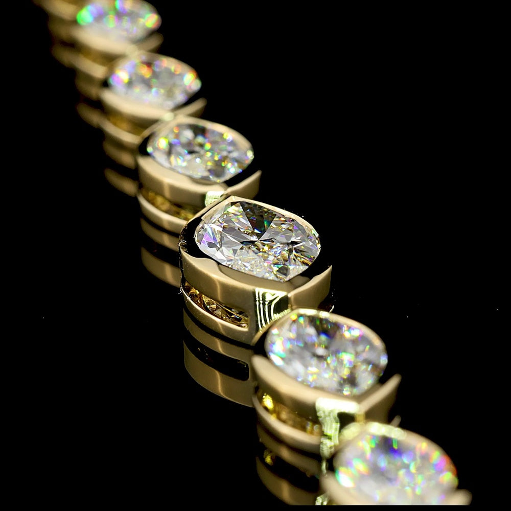 14K Yellow Gold 17.58 Carat Riviera Necklace with Graduated East-West Bezel Set Marquise Cut Lab Diamonds - E-F VS1 Clarity - Covaloro Fine Jewelry