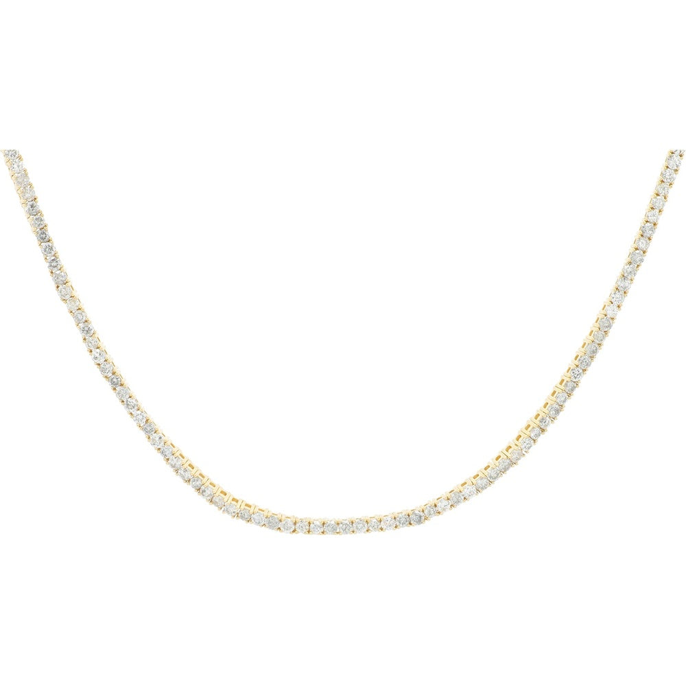 14K Yellow Gold 17.75-Inch Tennis Necklace with Prong-Set Round Diamonds - 5.75 Carat Total Diamond Weight