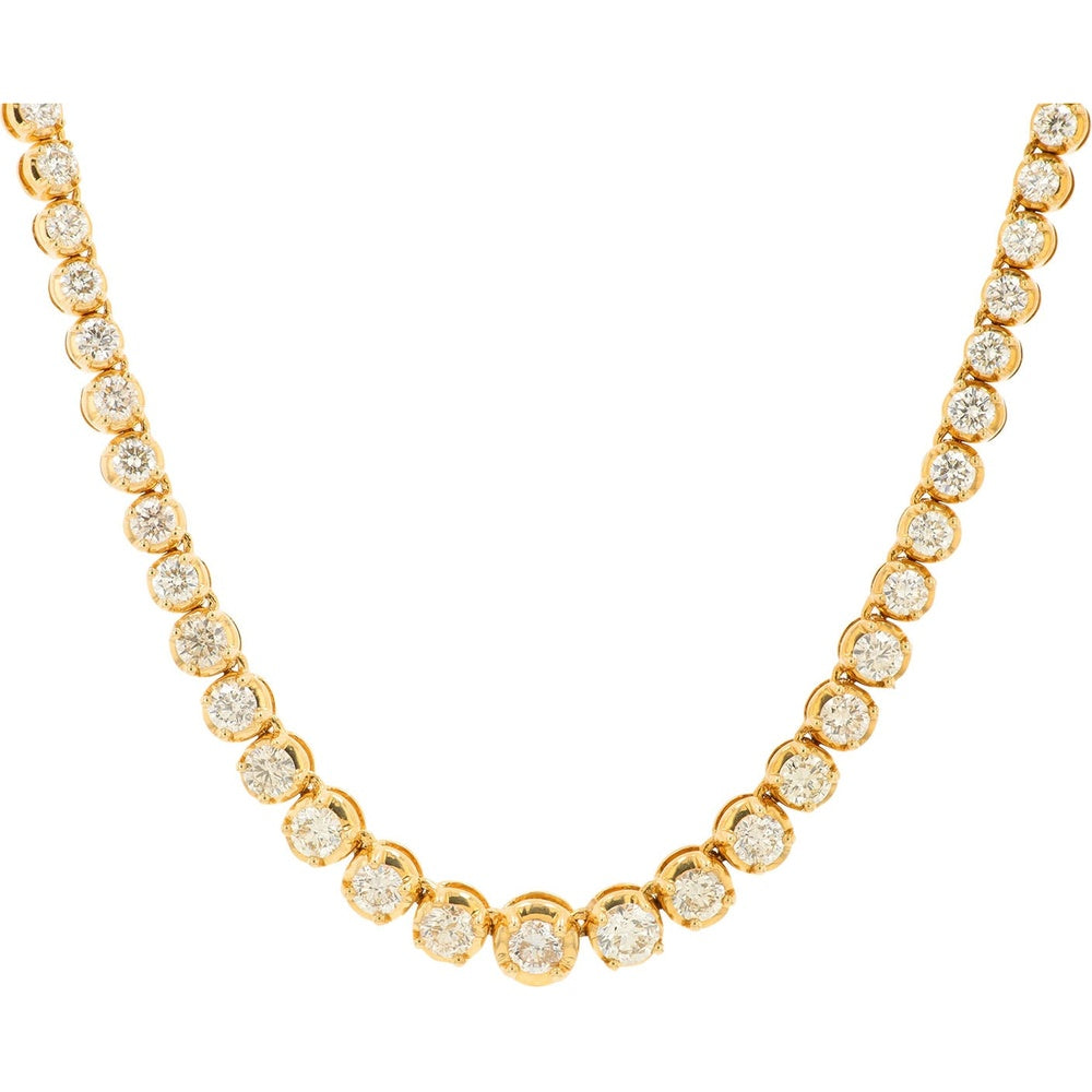 14K Yellow Gold 17.75 Inch Tennis Necklace with Semi-Bezel Set Round Diamonds - 7.00 Carat Total Diamond Weight