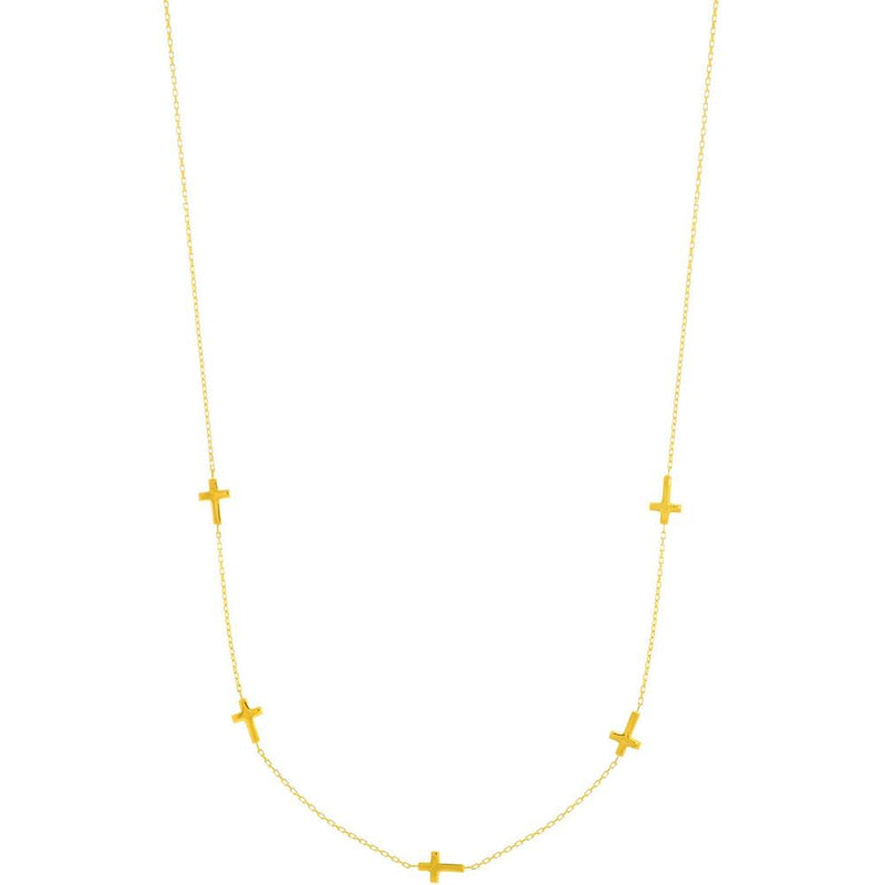 14K Yellow Gold 17" Cross Station Necklace with Polished Finish - Symbol of Faith by Orozza Fine Jewelry