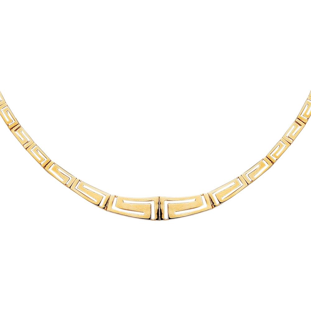 14K Yellow Gold 17" Greek Key Necklace with Polished Finish by Orozza Fine Jewelry