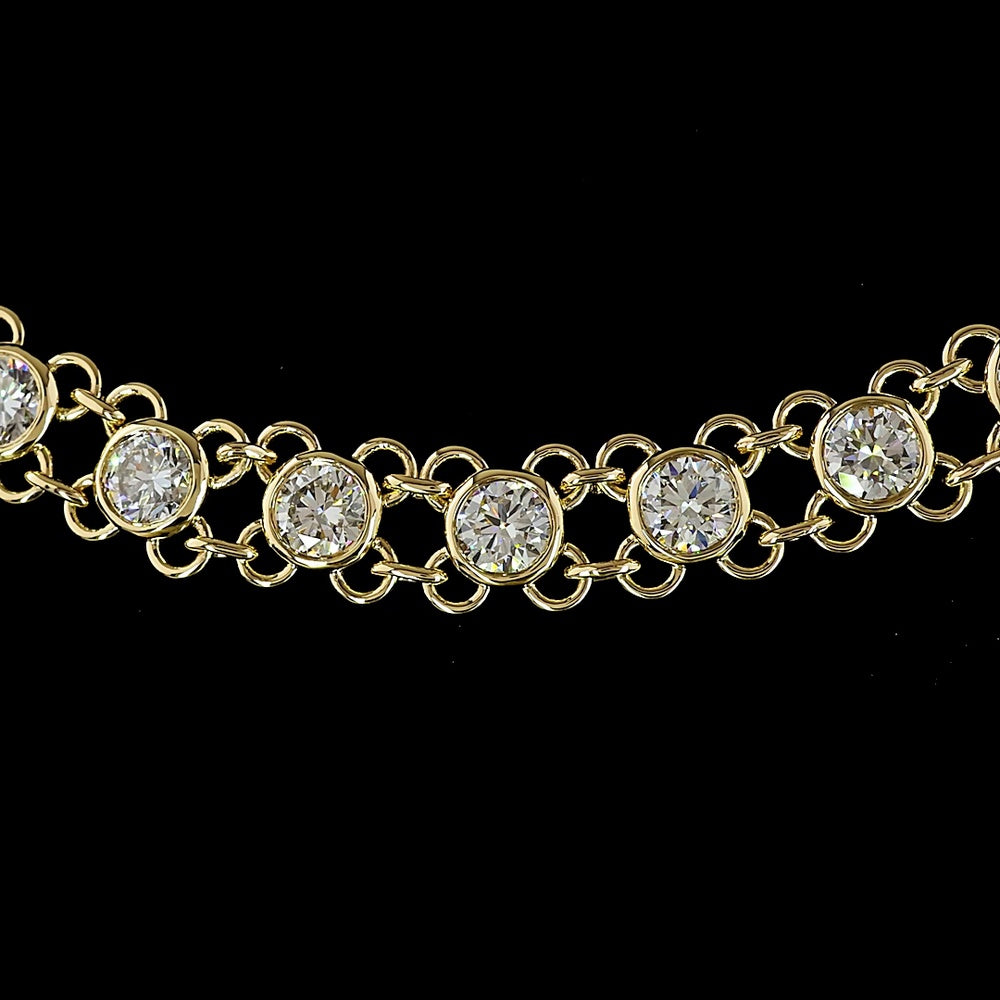 14K Yellow Gold 17-Inch Station Necklace with Bezel Set Round Lab Grown Diamonds - 12.84 Carat Total Weight - Covaloro Fine Jewelry