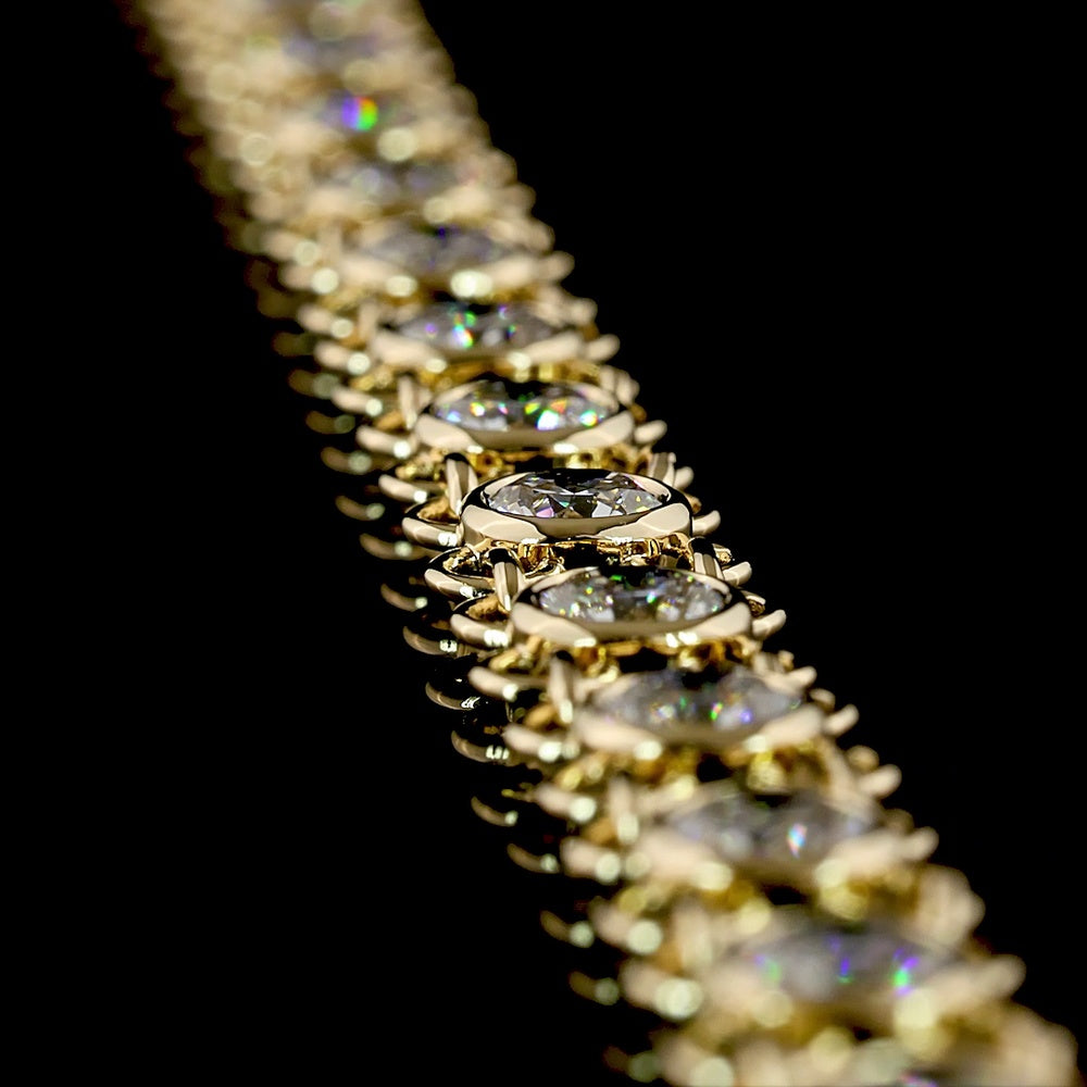 14K Yellow Gold 17-Inch Station Necklace with Bezel Set Round Lab Grown Diamonds - 12.84 Carat Total Weight - Covaloro Fine Jewelry