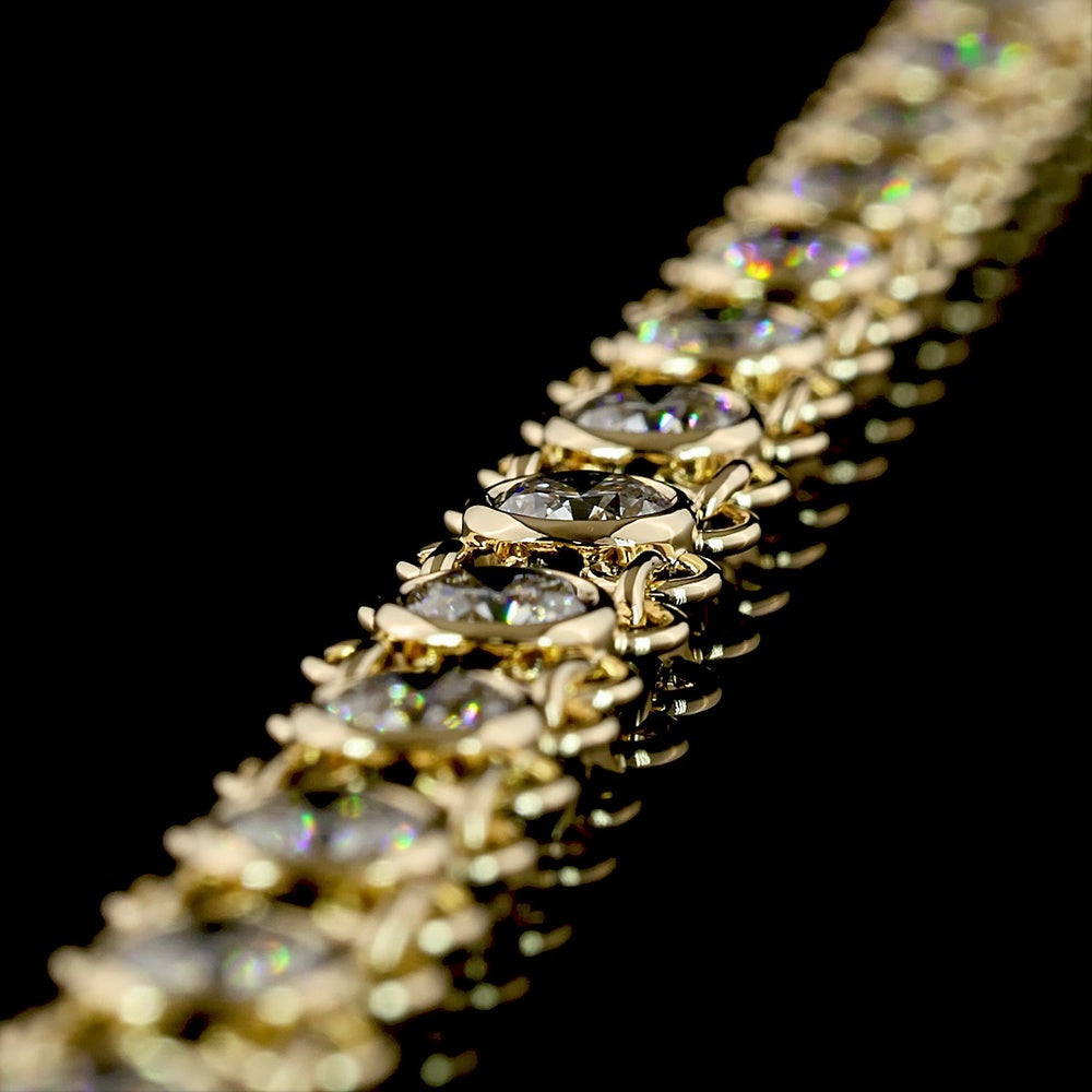 14K Yellow Gold 17-Inch Station Necklace with Bezel Set Round Lab Grown Diamonds - 12.84 Carat Total Weight - Covaloro Fine Jewelry