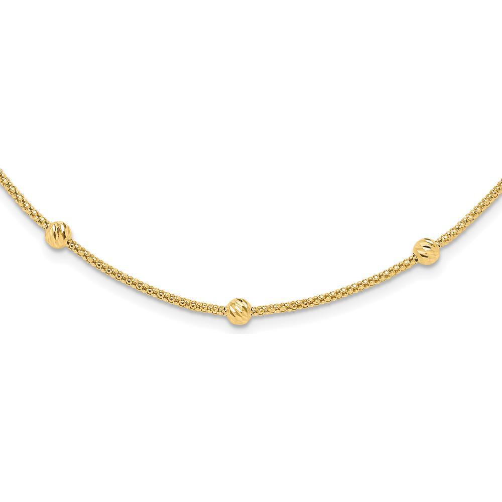 14K Yellow Gold 17" Mesh Chain Necklace with Diamond-Cut Beaded Stations by 0