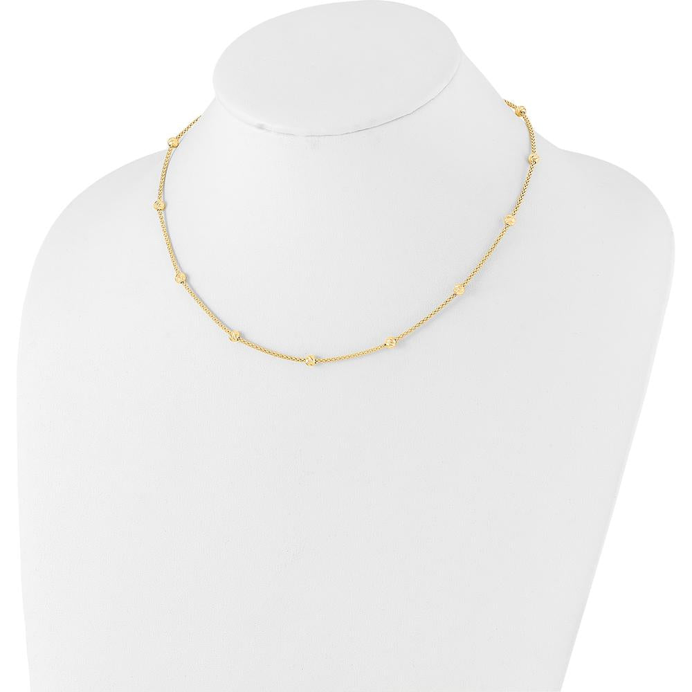 14K Yellow Gold 17" Mesh Chain Necklace with Diamond-Cut Beaded Stations by 0