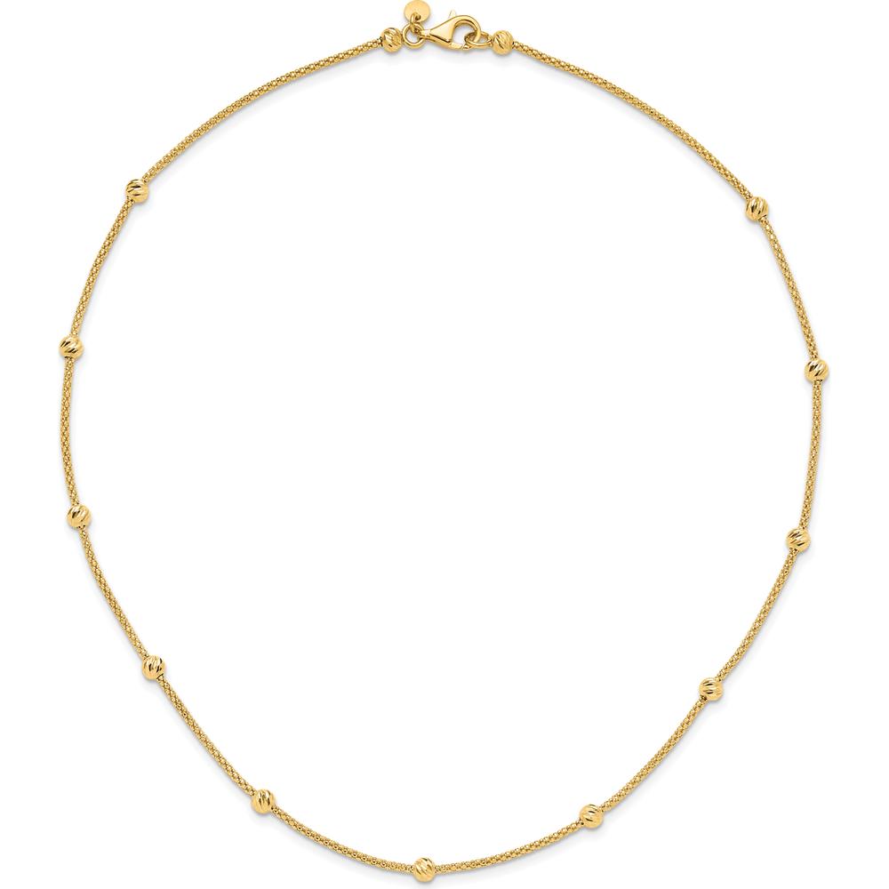 14K Yellow Gold 17" Mesh Chain Necklace with Diamond-Cut Beaded Stations by 0