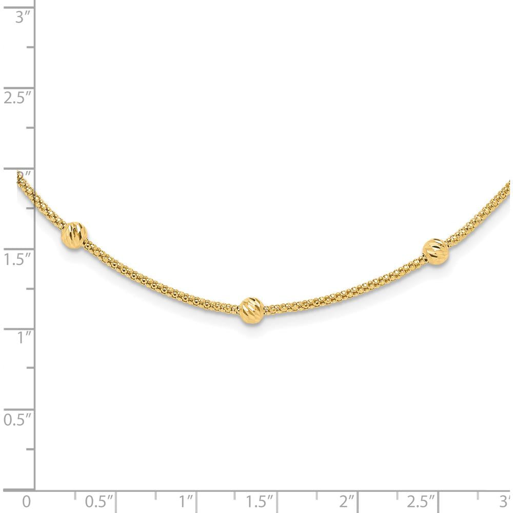 14K Yellow Gold 17" Mesh Chain Necklace with Diamond-Cut Beaded Stations by 0