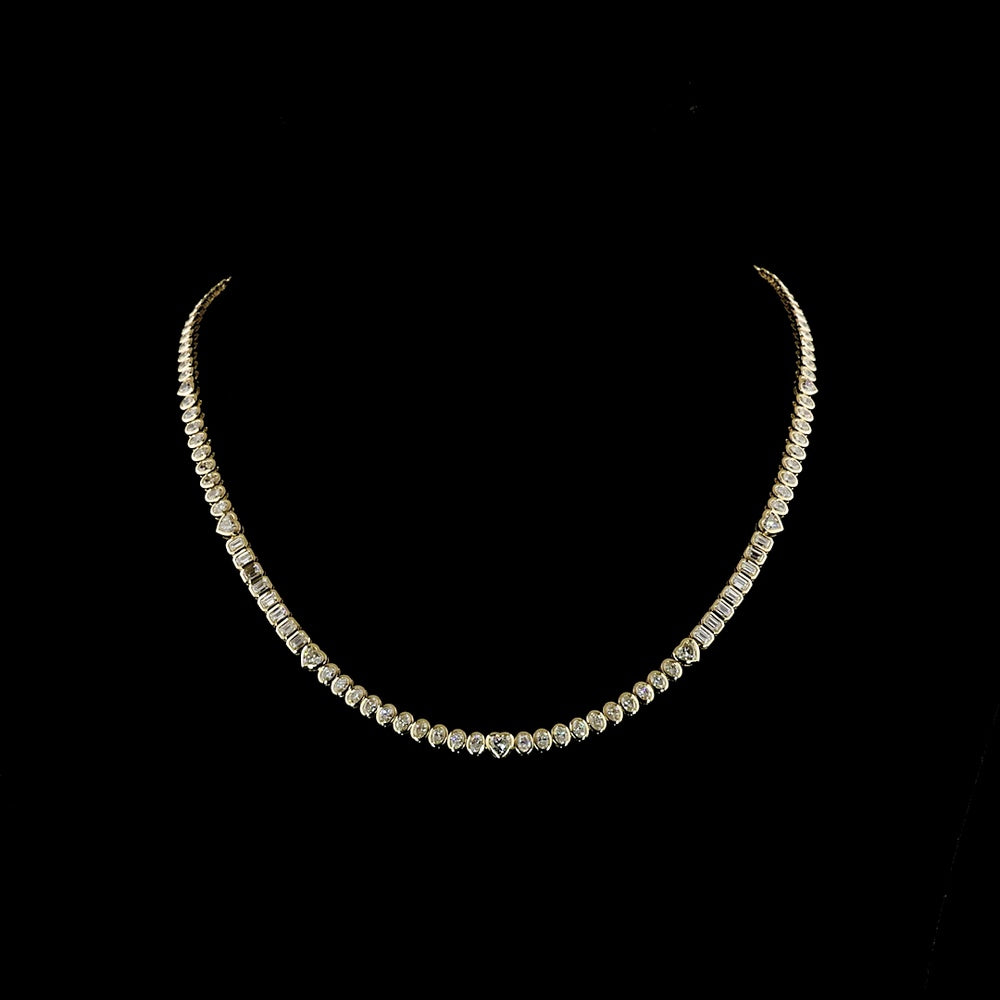 14K Yellow Gold 17" Mixed Shape Tennis Necklace with Heart and Oval Lab Diamonds in Bezel Settings - 8.00 Carats Total Diamond Weight - Covaloro Fine Jewelry