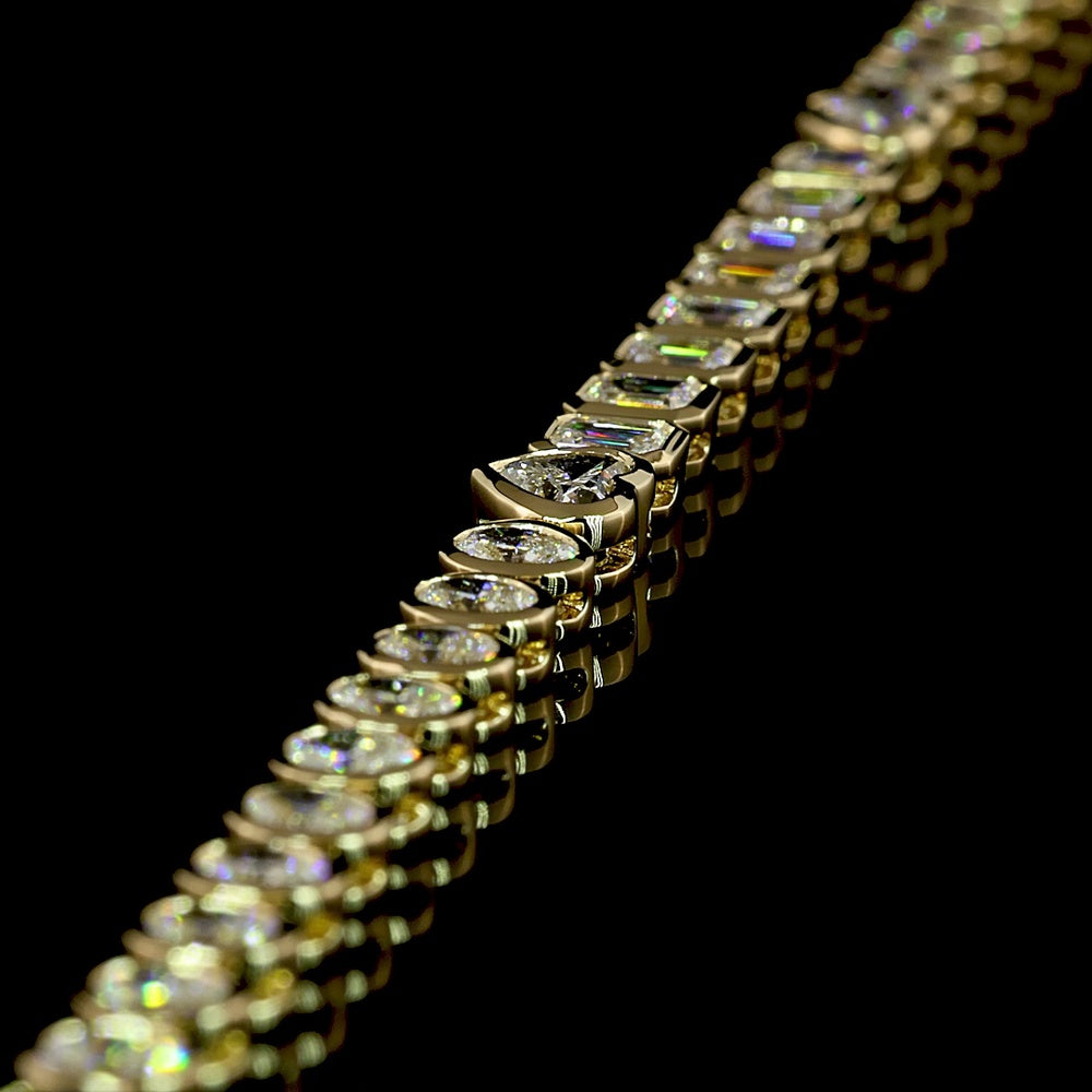14K Yellow Gold 17" Mixed Shape Tennis Necklace with Heart and Oval Lab Diamonds in Bezel Settings - 8.00 Carats Total Diamond Weight - Covaloro Fine Jewelry