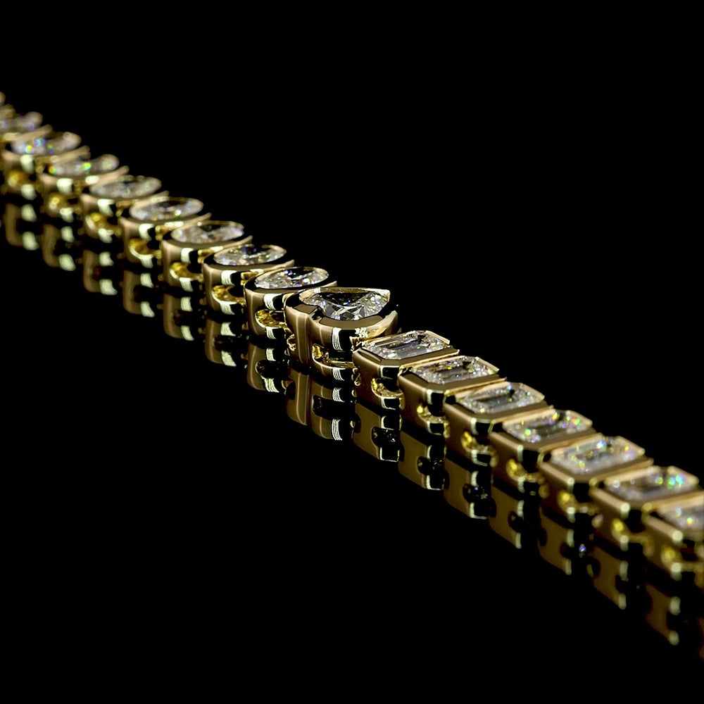 14K Yellow Gold 17" Mixed Shape Tennis Necklace with Heart and Oval Lab Diamonds in Bezel Settings - 8.00 Carats Total Diamond Weight - Covaloro Fine Jewelry