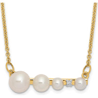 14K Yellow Gold 17" Necklace with Graduated Freshwater Cultured Pearls and 0.01 Carat Diamond by Monteluci Fine Jewelry