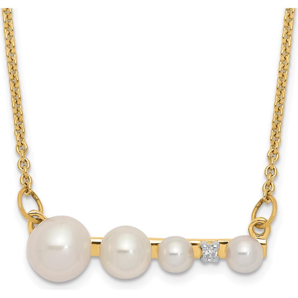 14K Yellow Gold 17" Necklace with Graduated Freshwater Cultured Pearls and 0.01 Carat Diamond by Monteluci Fine Jewelry