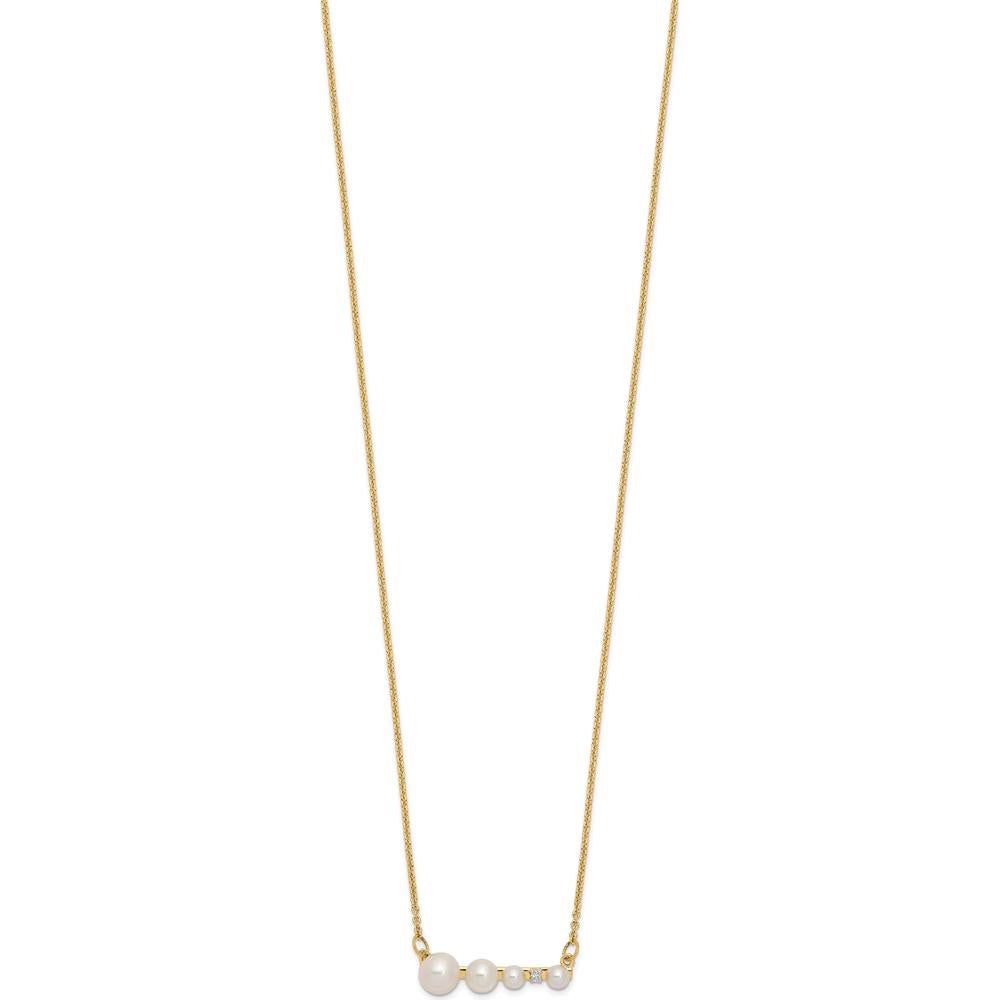 14K Yellow Gold 17" Necklace with Graduated Freshwater Cultured Pearls and 0.01 Carat Diamond by Monteluci Fine Jewelry