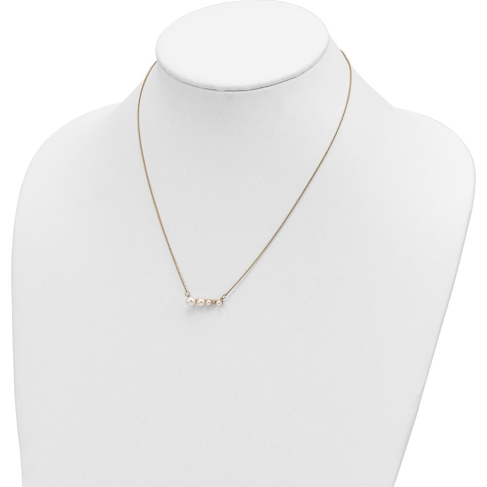 14K Yellow Gold 17" Necklace with Graduated Freshwater Cultured Pearls and 0.01 Carat Diamond by Monteluci Fine Jewelry