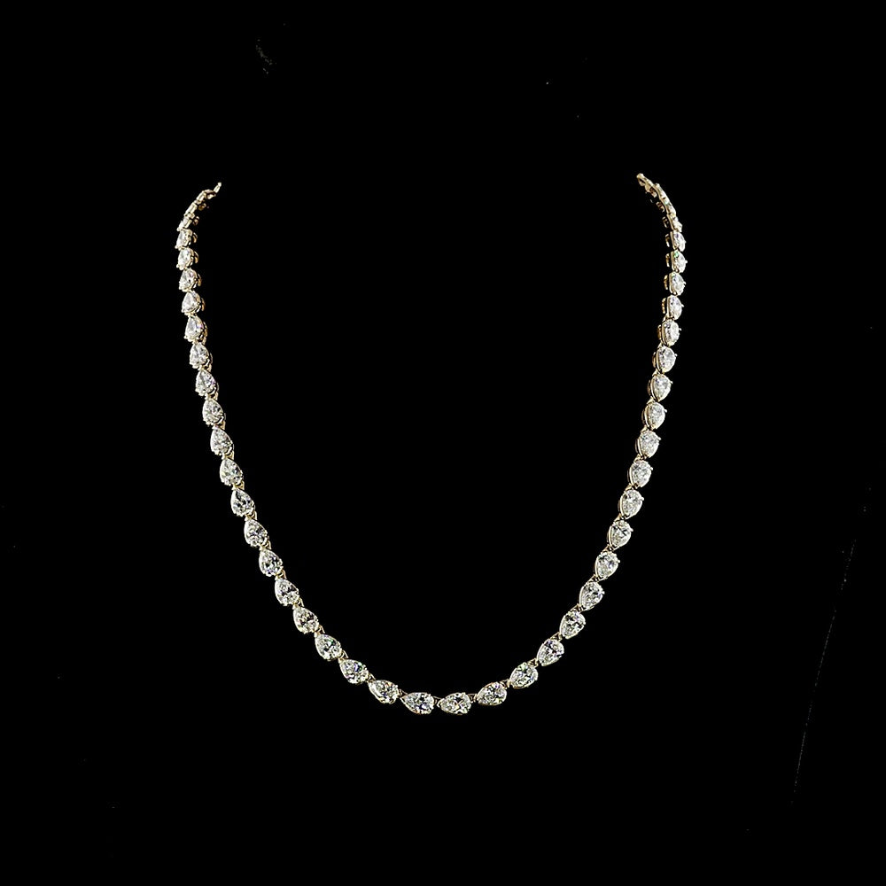 14K Yellow Gold 17" Pear-Shaped East-West Tennis Necklace with 57 Prong Set Lab Diamonds - 23.13 Carat Total Diamond Weight - Covaloro Fine Jewelry
