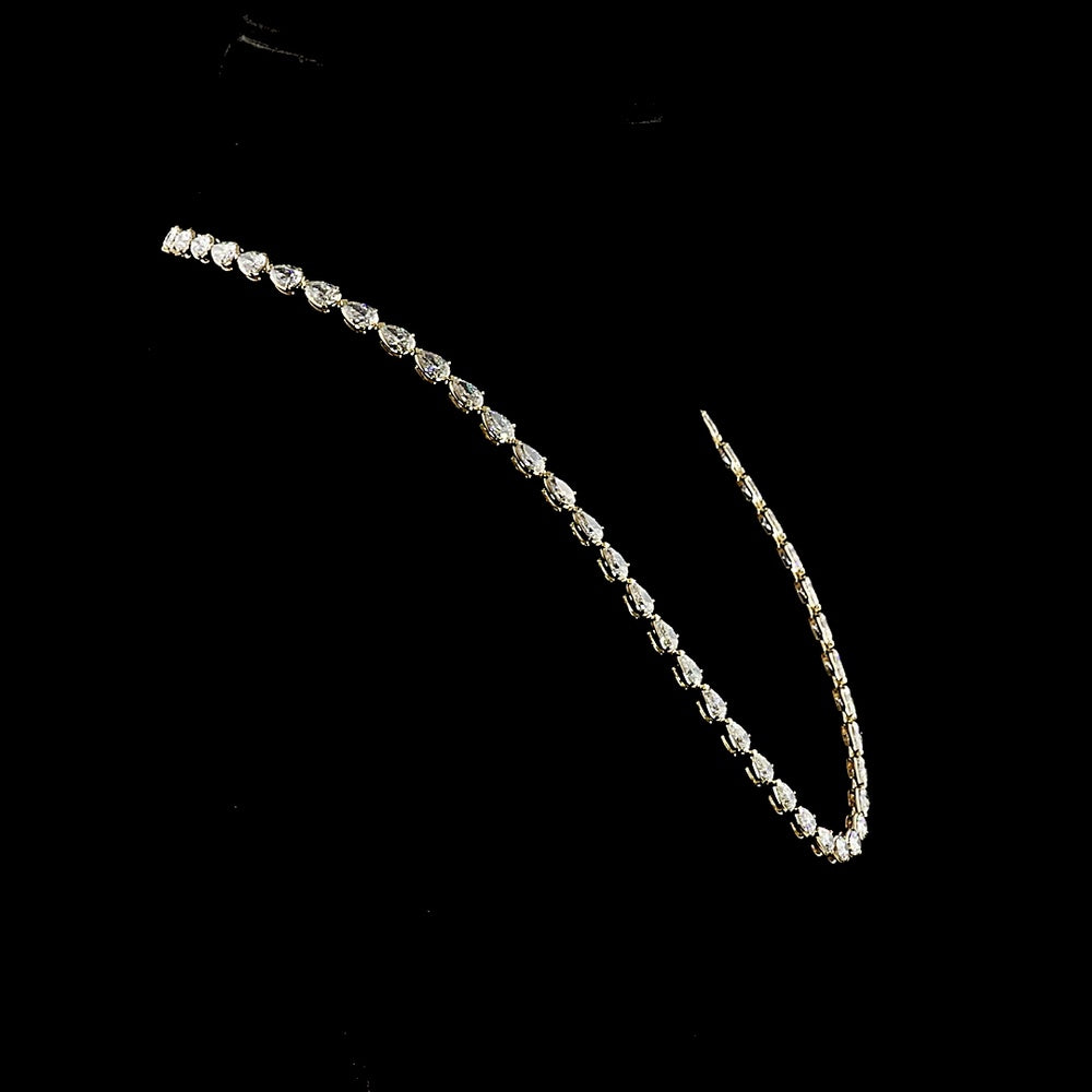 14K Yellow Gold 17" Pear-Shaped East-West Tennis Necklace with 57 Prong Set Lab Diamonds - 23.13 Carat Total Diamond Weight - Covaloro Fine Jewelry