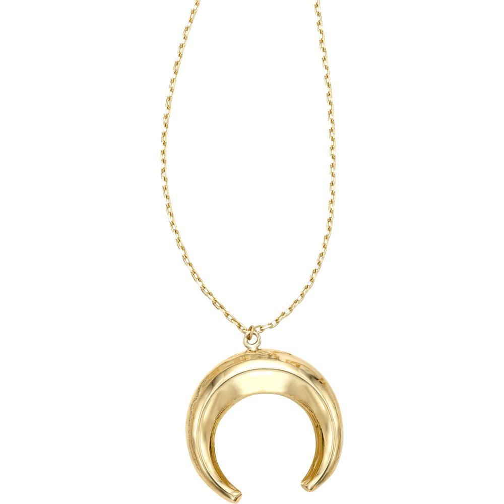 14K Yellow Gold 17" Puffed Crescent Pendant Necklace - Polished Finish by Orozza Fine Jewelry