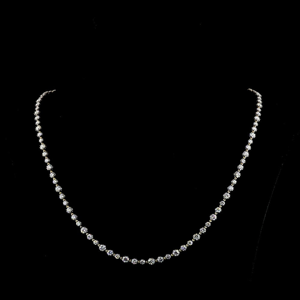 14K Yellow Gold 17" Station Line Tennis Necklace with 94 Round Lab Grown Diamonds - 13.83 Carat Total Weight, featuring E-F VS1 Brilliant Cut Stones in Prong and Bezel Black Rhodium Settings - Covaloro Fine Jewelry