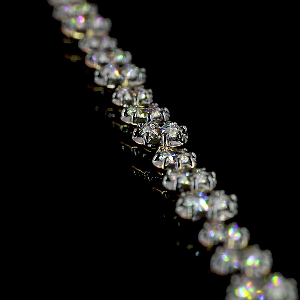 14K Yellow Gold 17" Station Line Tennis Necklace with 94 Round Lab Grown Diamonds - 13.83 Carat Total Weight, featuring E-F VS1 Brilliant Cut Stones in Prong and Bezel Black Rhodium Settings - Covaloro Fine Jewelry