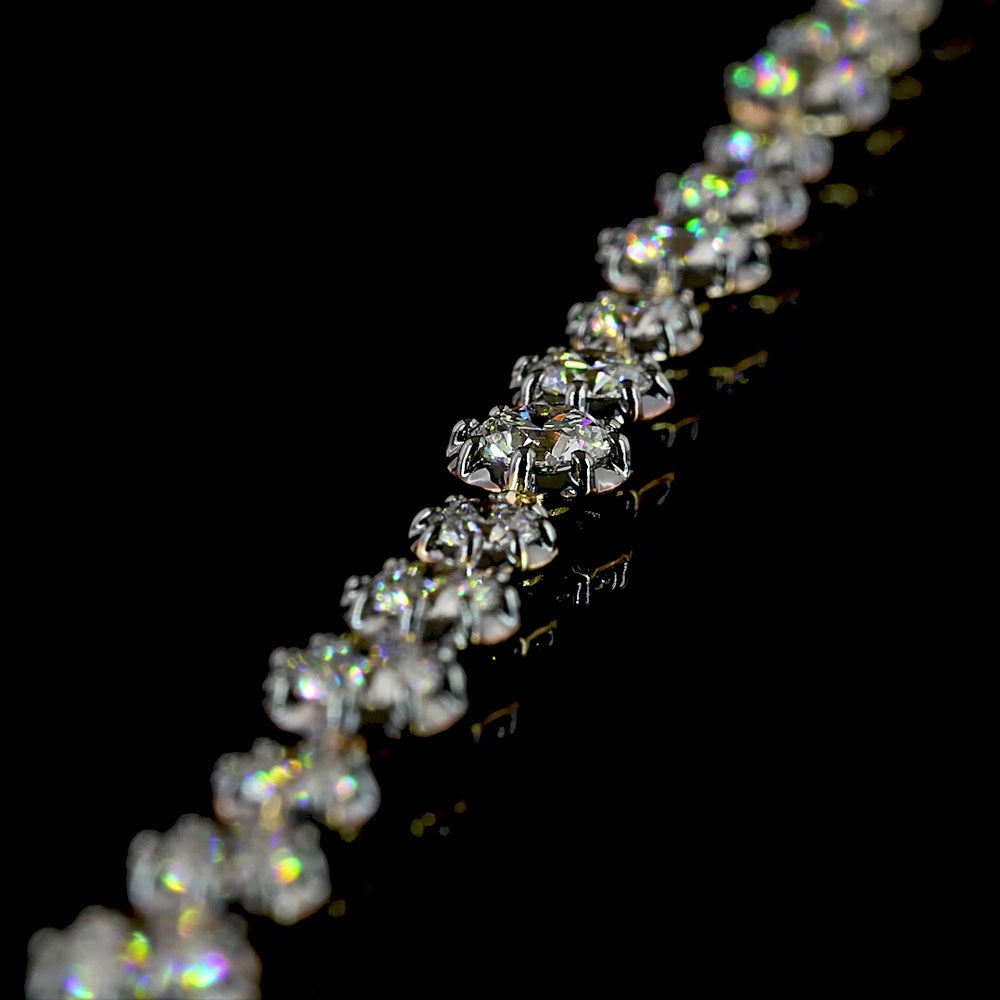 14K Yellow Gold 17" Station Line Tennis Necklace with 94 Round Lab Grown Diamonds - 13.83 Carat Total Weight, featuring E-F VS1 Brilliant Cut Stones in Prong and Bezel Black Rhodium Settings - Covaloro Fine Jewelry