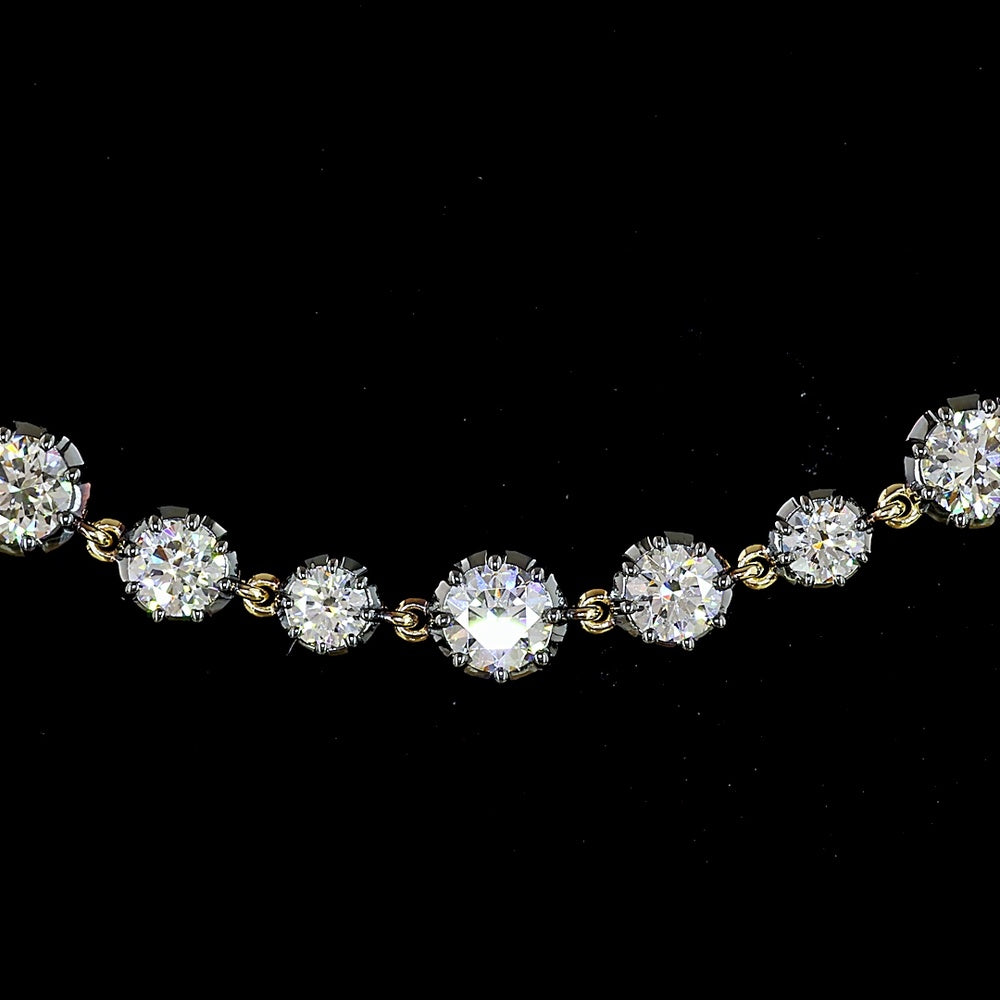 14K Yellow Gold 17" Station Line Tennis Necklace with 94 Round Lab Grown Diamonds - 13.83 Carat Total Weight, featuring E-F VS1 Brilliant Cut Stones in Prong and Bezel Black Rhodium Settings - Covaloro Fine Jewelry