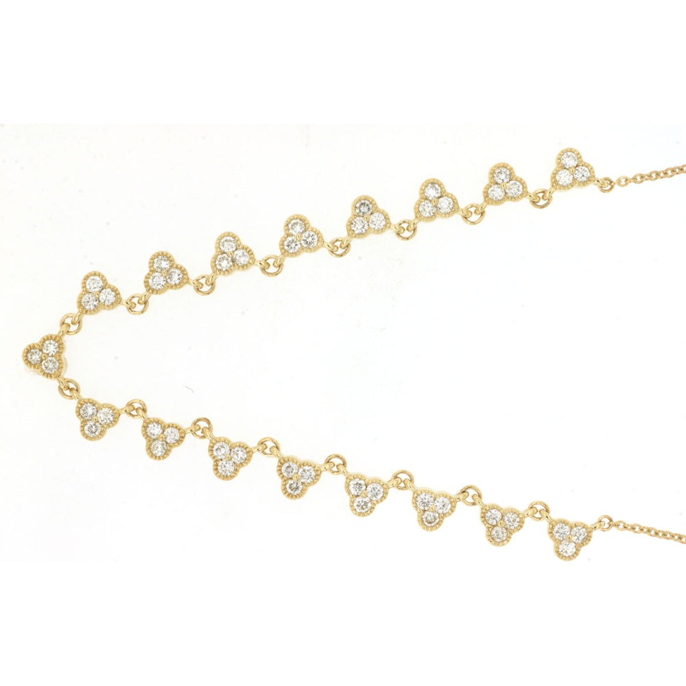 14K Yellow Gold 17-Station Necklace with Milgrain-Trimmed Diamond Trios - 1.30 Carat Total Diamond Weight - Royal Jewelry