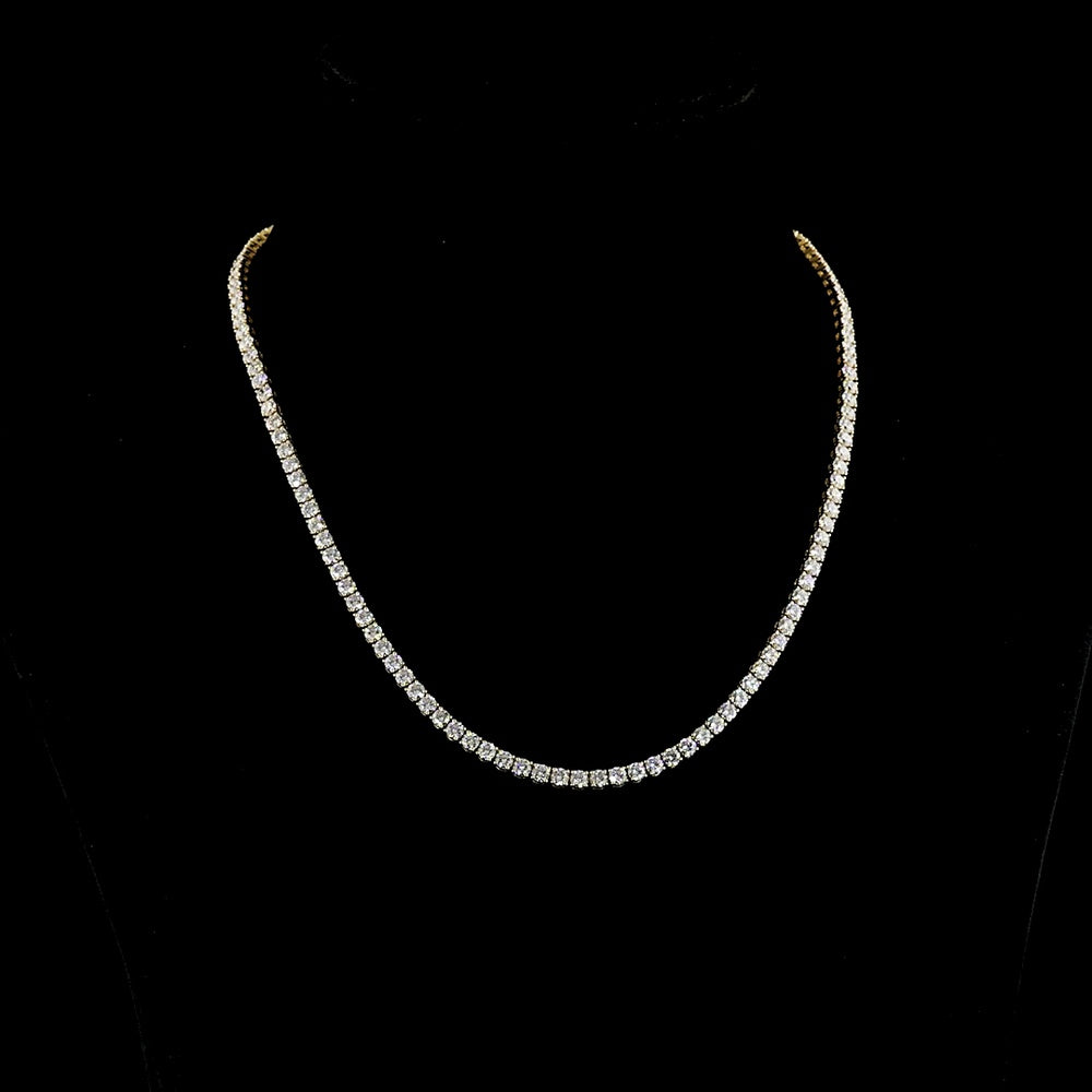 14K Yellow Gold 17" Tennis Necklace with 128 Round Brilliant Cut Lab Diamonds - E-F VS Clarity, 12.41 Carat Total Weight - Covaloro Fine Jewelry