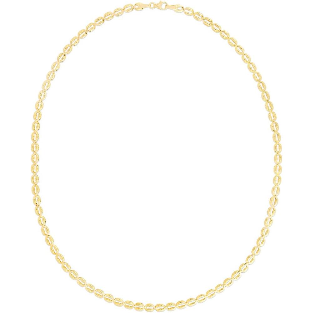 14K Yellow Gold 17" Textured Puffed Oval Link Chain with Lobster Clasp by Orozza Fine Jewelry