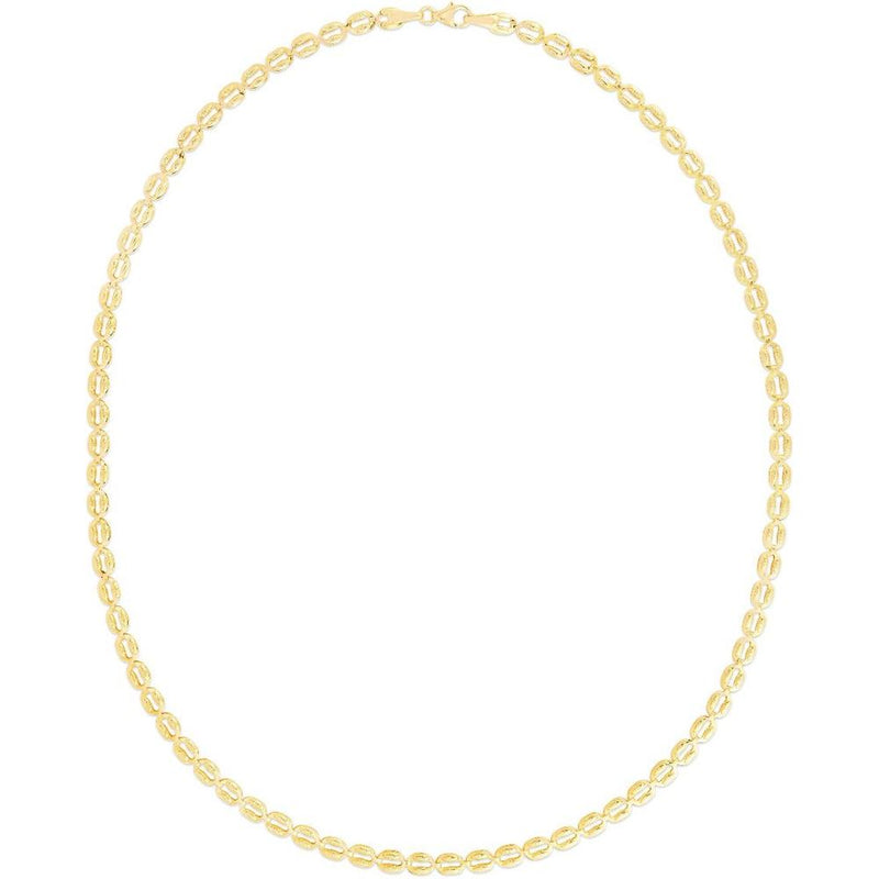 14K Yellow Gold 17" Textured Puffed Oval Link Chain with Lobster Clasp by Orozza Fine Jewelry