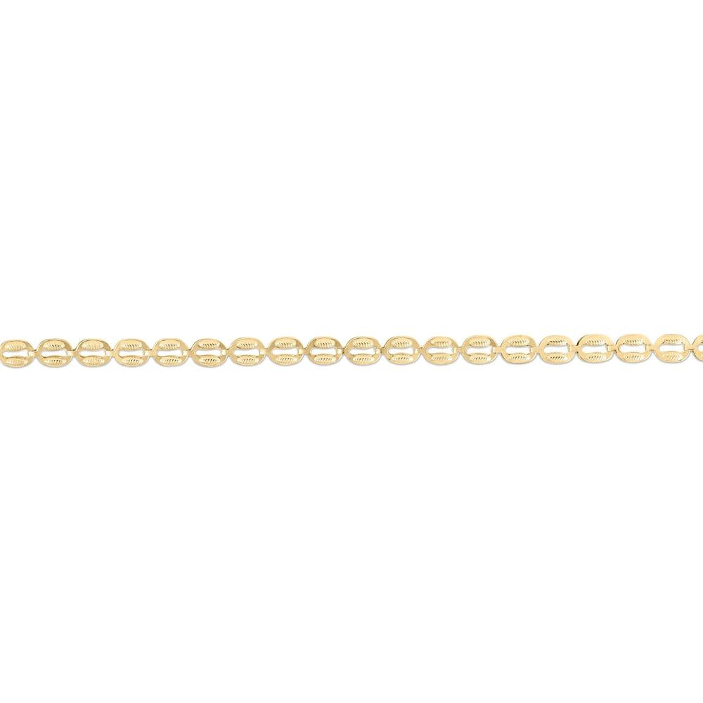 14K Yellow Gold 17" Textured Puffed Oval Link Chain with Lobster Clasp by Orozza Fine Jewelry