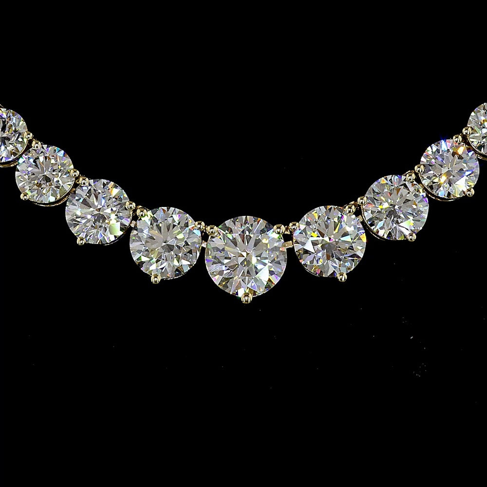 14K Yellow Gold 173-Stone Graduated Riviera Necklace with Round Brilliant Cut Lab Diamonds - 10.23 Carats Total Diamond Weight - Covaloro Fine Jewelry