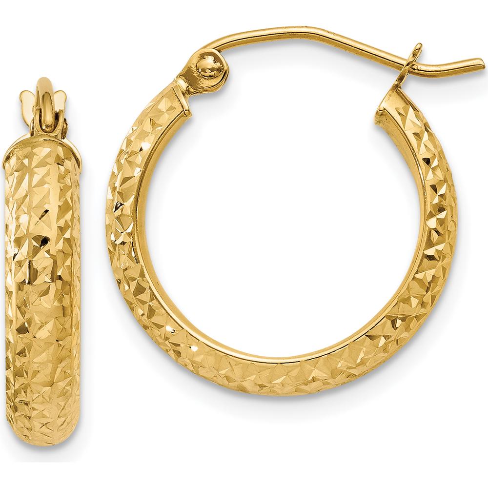 14K Yellow Gold 17mm Diamond-Cut Hollow Hoop Earrings by 0
