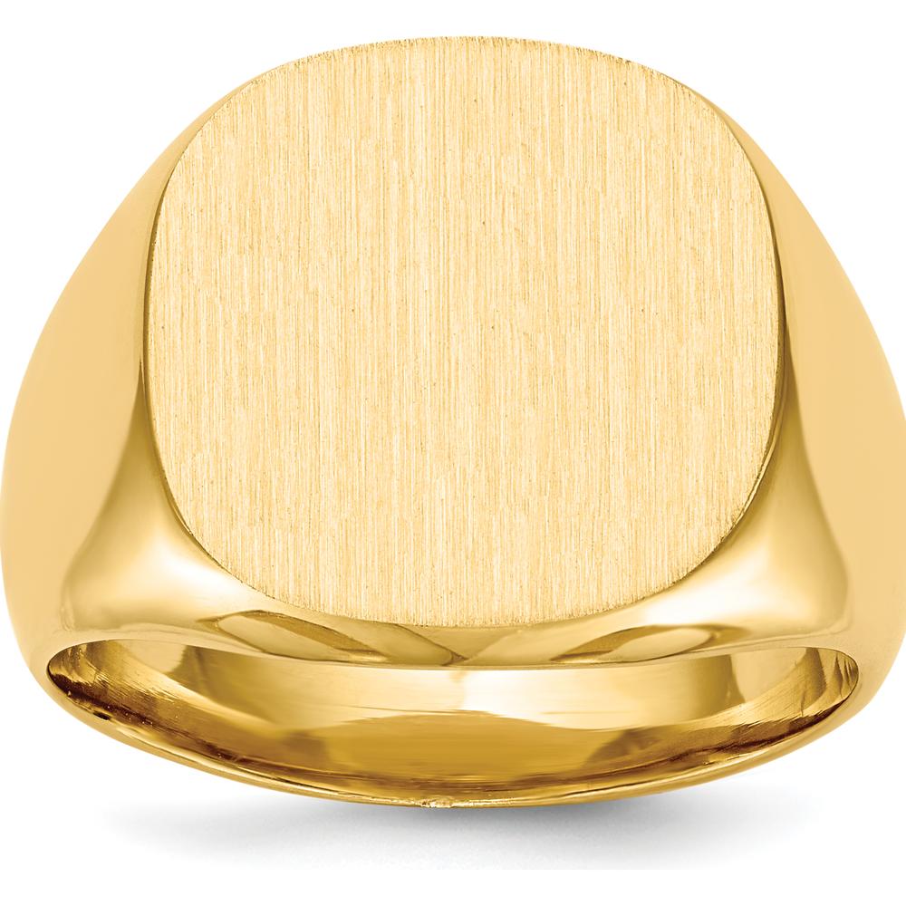 14K Yellow Gold 17x16mm Men's Signet Ring with Satin Finish and Tapered Band by 0