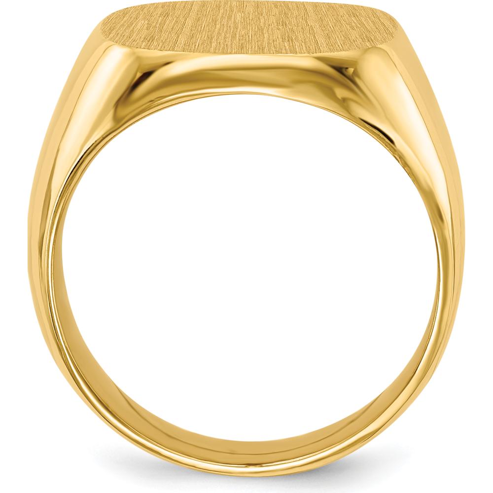 14K Yellow Gold 17x16mm Men's Signet Ring with Satin Finish and Tapered Band by 0