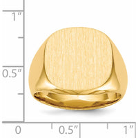 14K Yellow Gold 17x16mm Men's Signet Ring with Satin Finish and Tapered Band by 0