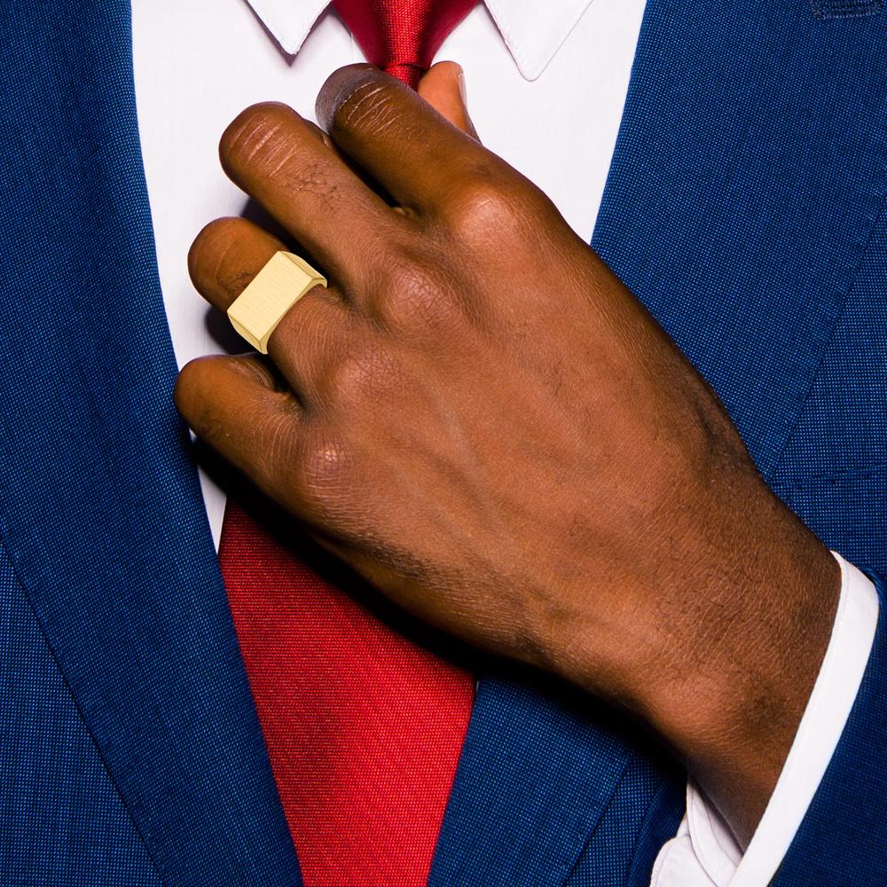 14K Yellow Gold 18.0x10.5mm Satin and Polished Men's Signet Ring by 0