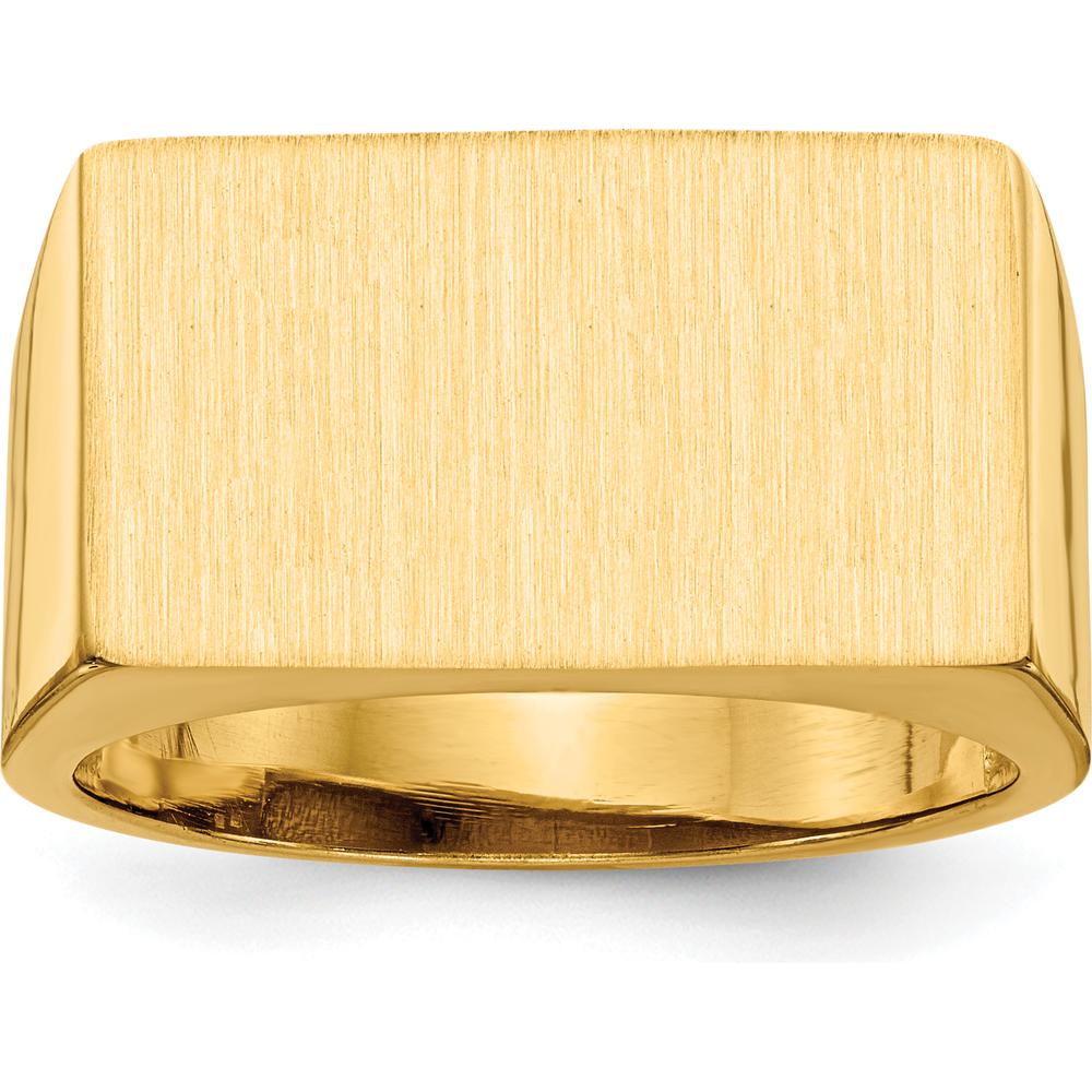 14K Yellow Gold 18.0x11.0mm Brushed and Polished Open Back Men's Signet Ring by 0