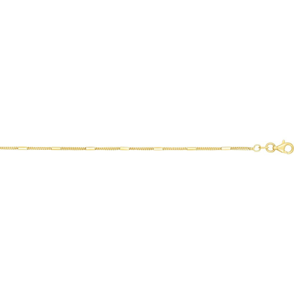 14K Yellow Gold 18" 1.3mm Polished Bar Station Saturn Chain with Lobster Clasp by Orozza Fine Jewelry