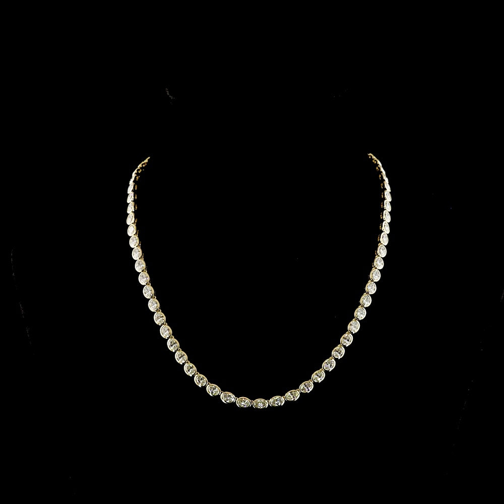 14K Yellow Gold 18.16 Carat Oval Cut Lab Diamond Tennis Necklace with East-West Bezel Setting - E-F VS2 Clarity - Covaloro Fine Jewelry