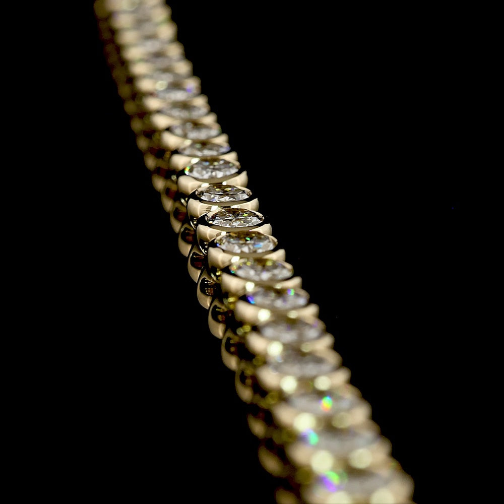 14K Yellow Gold 18.16 Carat Oval Cut Lab Diamond Tennis Necklace with East-West Bezel Setting - E-F VS2 Clarity - Covaloro Fine Jewelry
