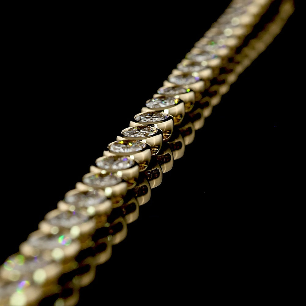 14K Yellow Gold 18.16 Carat Oval Cut Lab Diamond Tennis Necklace with East-West Bezel Setting - E-F VS2 Clarity - Covaloro Fine Jewelry