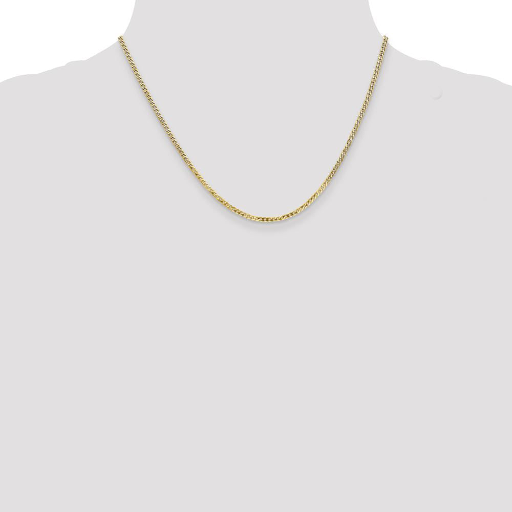 14K Yellow Gold 18" 2.2mm Flat Beveled Curb Chain Necklace with Lobster Clasp by Oro Pregiato