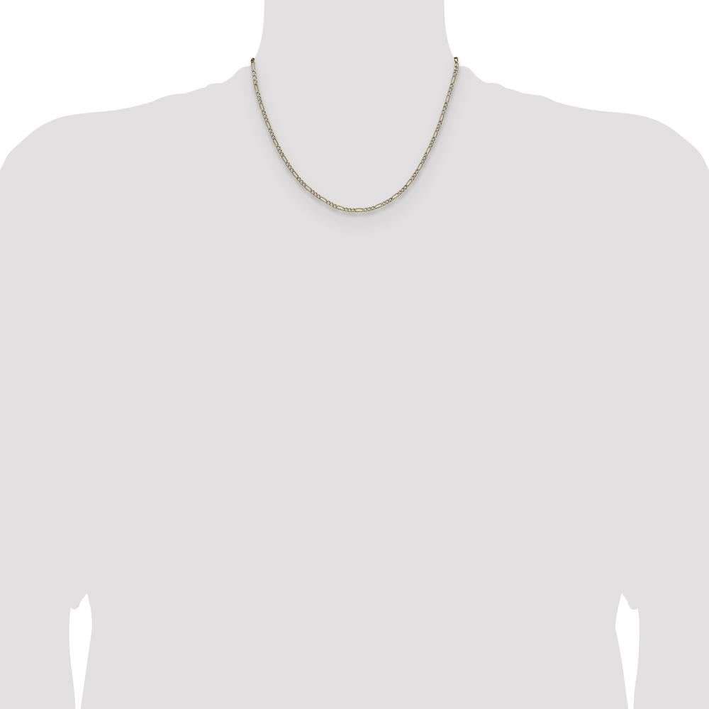 14K Yellow Gold 18" 2.3mm Semi-Solid Figaro Chain with Rhodium Pavé Accents by Oro Pregiato