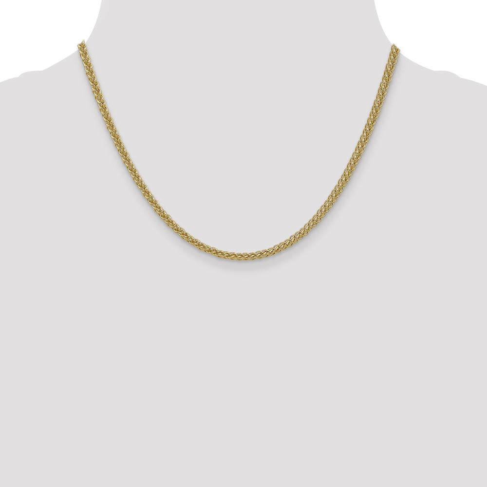 14K Yellow Gold 18" 2.6mm Semi-Solid Wheat Chain Necklace with Lobster Clasp by Oro Pregiato
