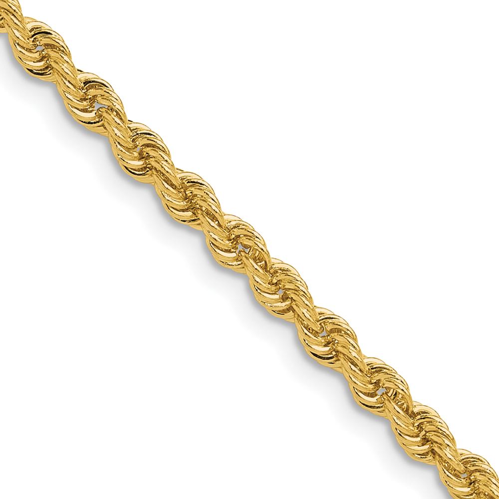 14K Yellow Gold 18" 3.3mm Solid Rope Chain Necklace with Polished Finish