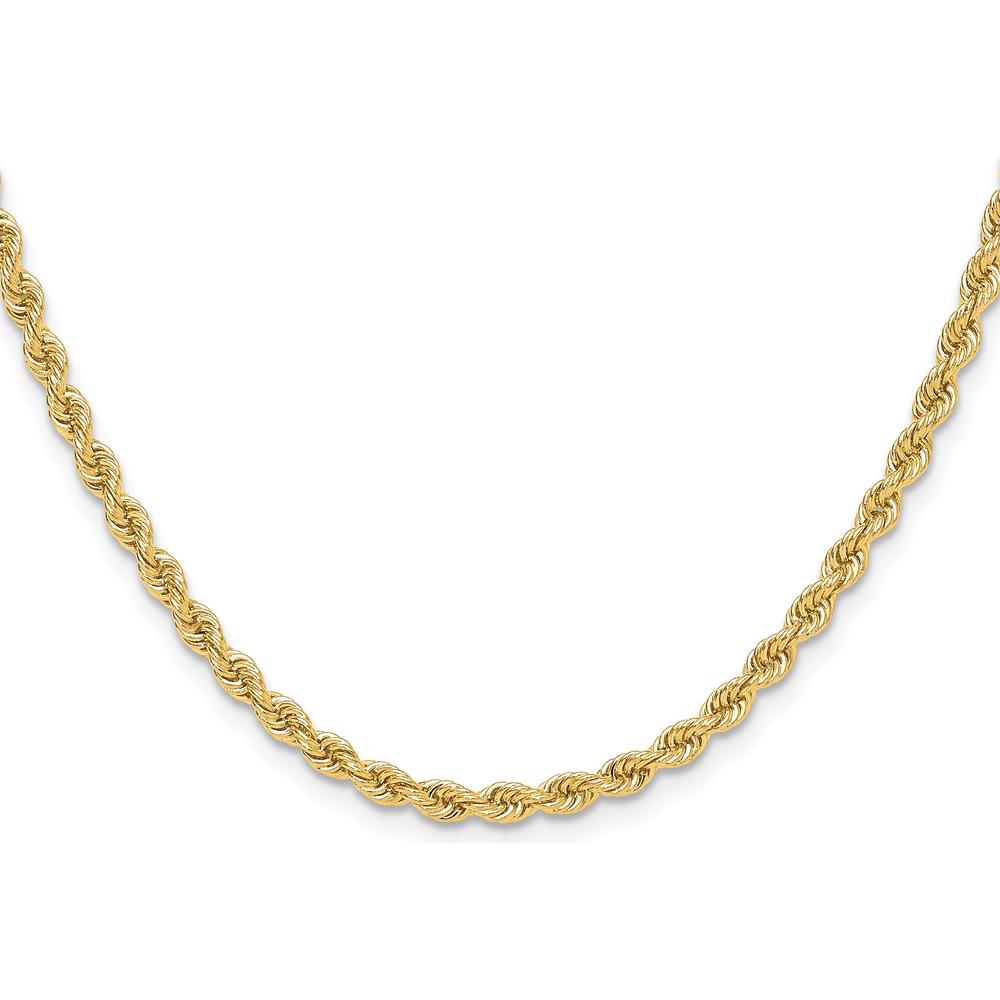14K Yellow Gold 18" 3.3mm Solid Rope Chain Necklace with Polished Finish