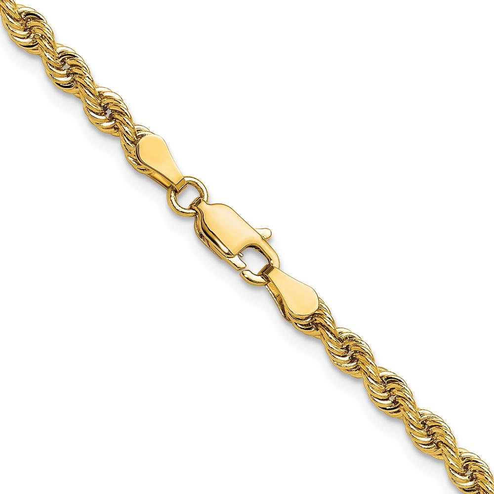14K Yellow Gold 18" 3.3mm Solid Rope Chain Necklace with Polished Finish