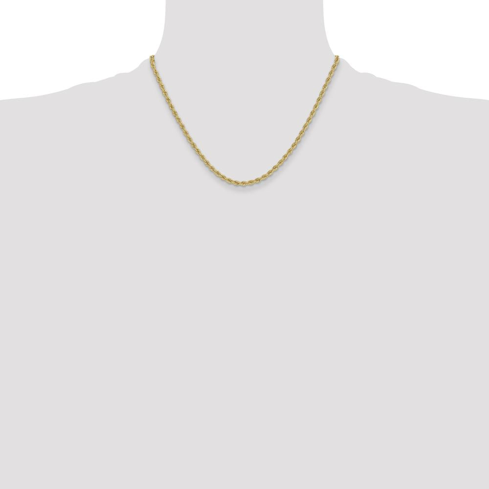 14K Yellow Gold 18" 3.3mm Solid Rope Chain Necklace with Polished Finish